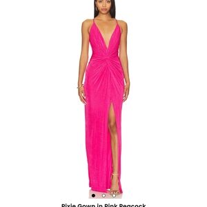 Katie May Pink Ruched Maxi Gown with Plunge Neckline